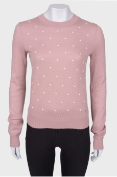 Розовый свитер с жемчужинами