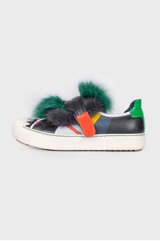 Sneakers with print and fur