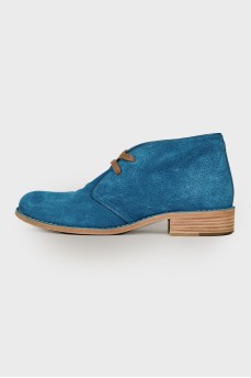 Блакитні замшеві черевики на шнурках