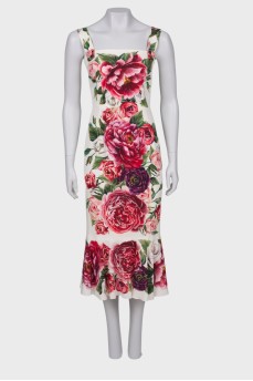 Шелковое платье-футляр с цветами, с биркой