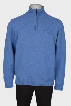 Чоловічий вовняний синій светр з горлом