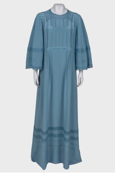 Шелковое голубое платье макси