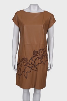 Шкіряна сукня коричневого кольору