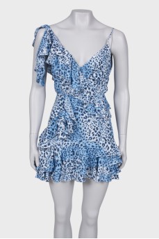 Шовкова блакитна сукня в леопардовий принт