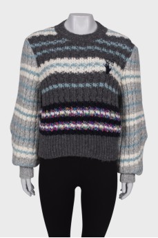 Комбинированный свитер крупной вязки с биркой