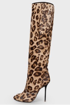 Леопардові чоботи зі шкіри поні