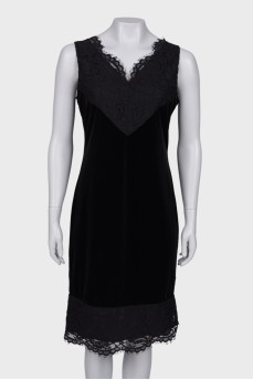 Велюрова чорна сукня з мереживом, з биркою