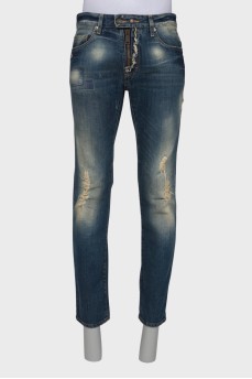 Чоловічі рвані джинси вінтажно-синього кольору