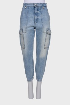 Светло-голубые джинсы карго 
