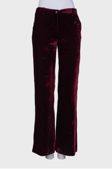Велюровые бордовые брюки