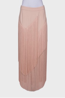 Розовая юбка с длинной бахрамой