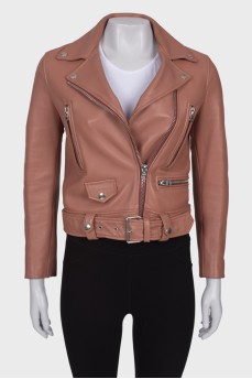 Шкіряна куртка темно-рожевого кольору