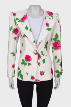 Белый пиджак в цветочный принт 