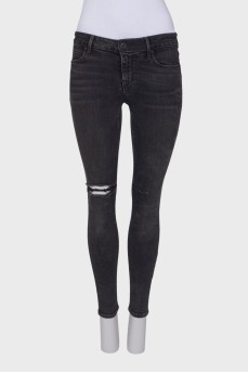 Чорно-сірі джинси з рваним ефектом
