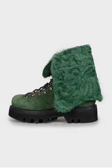 Зеленые ботинки с мехом 