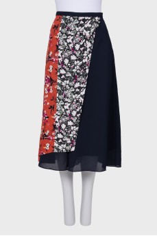 Комбинированная юбка в цветочный принт