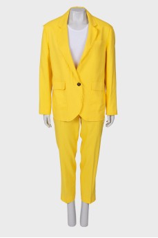 Жовтий костюм із штанів із льону