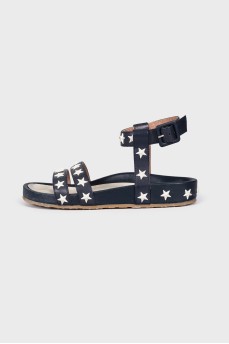 Кожаные сандалии со стразами-звездами 
