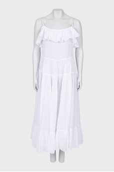Біла сукня максі з воланами