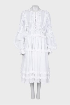 Біла сукня міді з воланами
