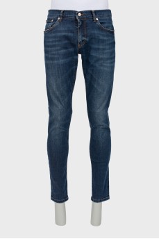 Мужские синие джинсы с серебристой фурнитурой