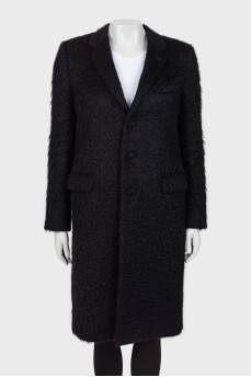 Черное пальто с длинным ворсом 