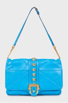 Голубая сумка-клатч с золотистой фурнитурой 