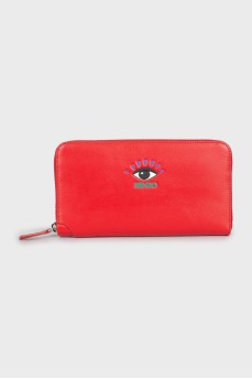Шкіряний червоний гаманець з биркою