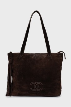 Замшева сумка-шоппер із фірмовим логотипом