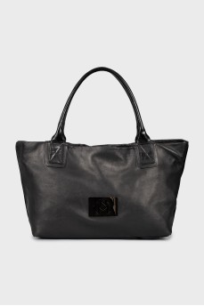 Кожаная сумка-шопер с фирменным логотипом