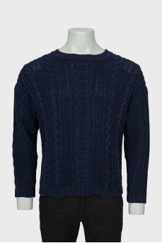 Мужской вязаный свитер синего цвета