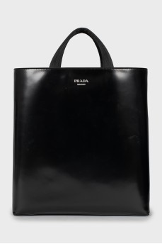Шкіряна сумка шоппер чорного кольору