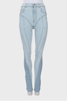 Голубые джинсы с рельефными швами с биркой