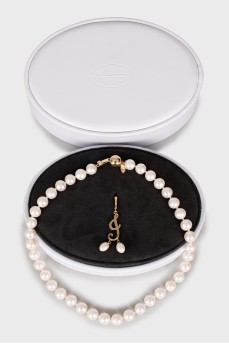 Золотая моно-серьга и ожерелье с жемчугом