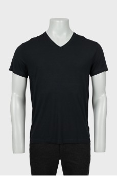 Мужская черная футболка с V-образным вырезом 