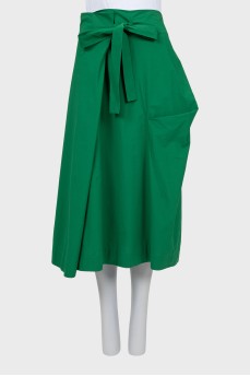 Зеленая юбка миди с завязками