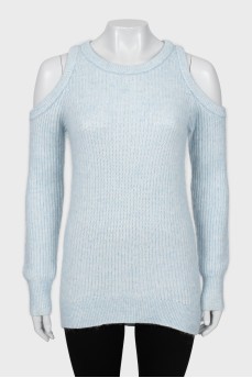 Удлиненный свитер с открытыми плечами и биркой