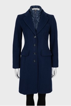 Комбинированное пальто синего цвета