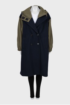 Комбинированное пальто со съемным капюшоном