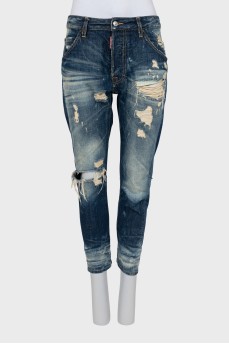 Укороченные джинсы с рваным эффектом