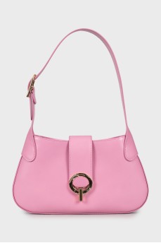 Шкіряна рожева сумка на плече з биркою