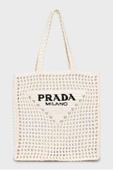 Плетенная сумка-шоппер с логотипом бренда