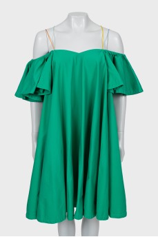 Зеленое платье мини свободного кроя