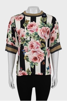Блуза из шелка в цветочный принт 