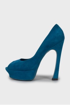 Туфли из замши синего цвета