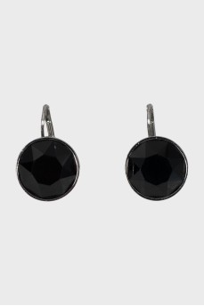 Серебристые серьги с черным кристаллом