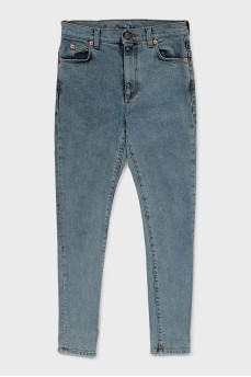 Укорочені джинси skinny fit блакитного кольору