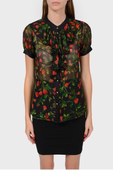 Прозрачная блуза с цветочным принтом