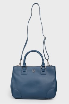 Синя шкіряна сумка з двома ручками