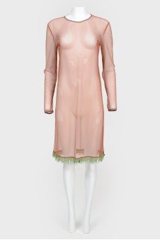 Платье прозрачное с бахромой из бисера